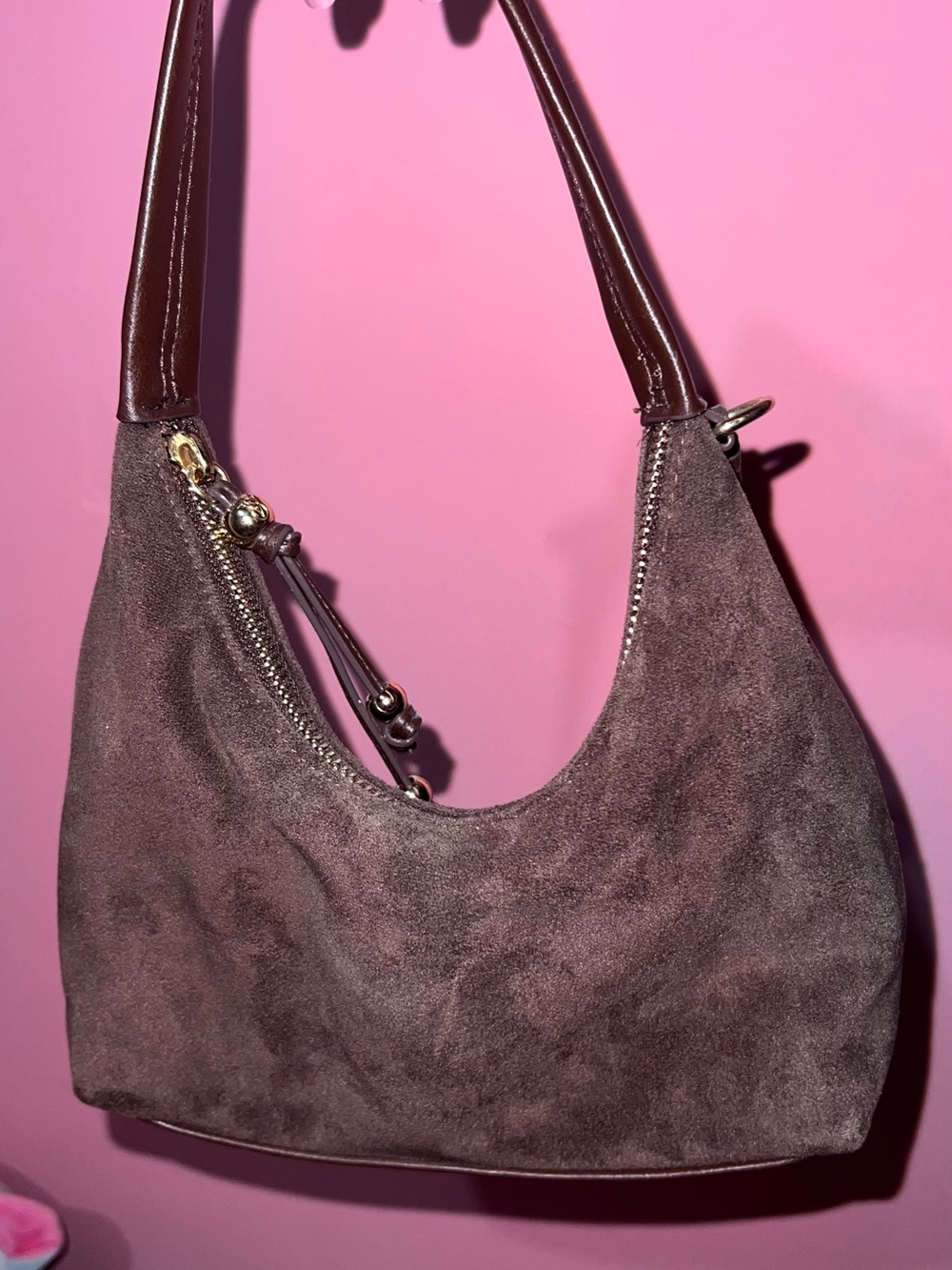 Victoria's Secret Brown Suede Shoulder Bag with Dark Brown Strap